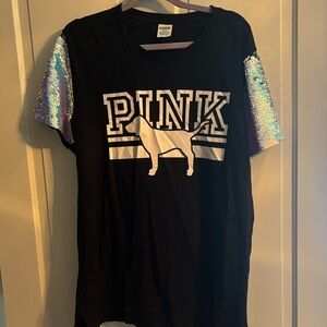 Victoria's Secret Black Tee with Iridescent Sleeves